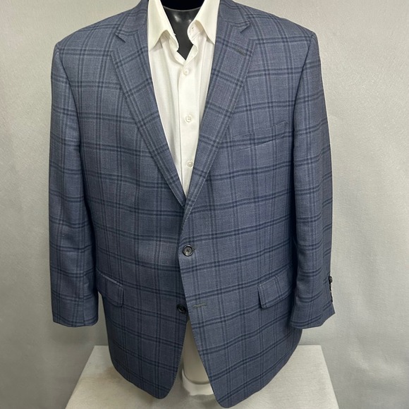 Hart Schaffner Marx Mens Blue Plaid Two Button Blazer Jacket 48R - Picture 1 of 15